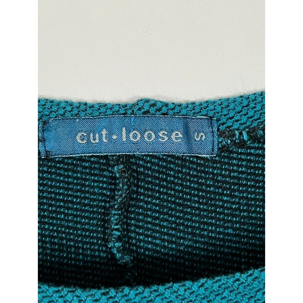 Cut Loose Stretch Knit Top‎ Patchwork Color Block Small Teal Waffle Knit Relaxed - Picture 2 of 7